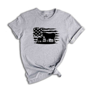 Farm Shirt, Farm Animals Shirt, American Flag Shirt, Cow Shirt, Country Shirt, Farmer Gifts, Gift for Him, USA Shirt