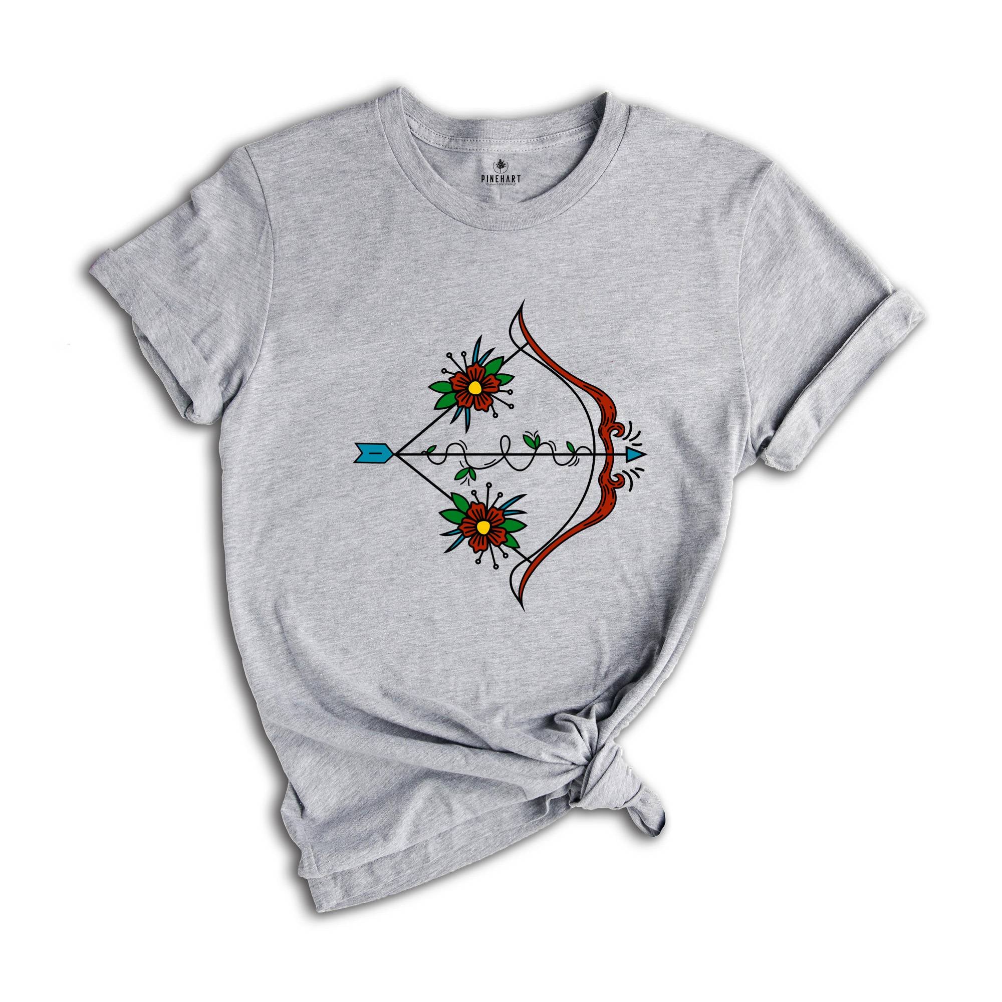 Floral Bow And Arrow T-shirt, Bow Hunting Dad Gift, Arrow Bow Sport Lover Shirt, Boys Girls Bowman Tee, Cute Birthday Gift