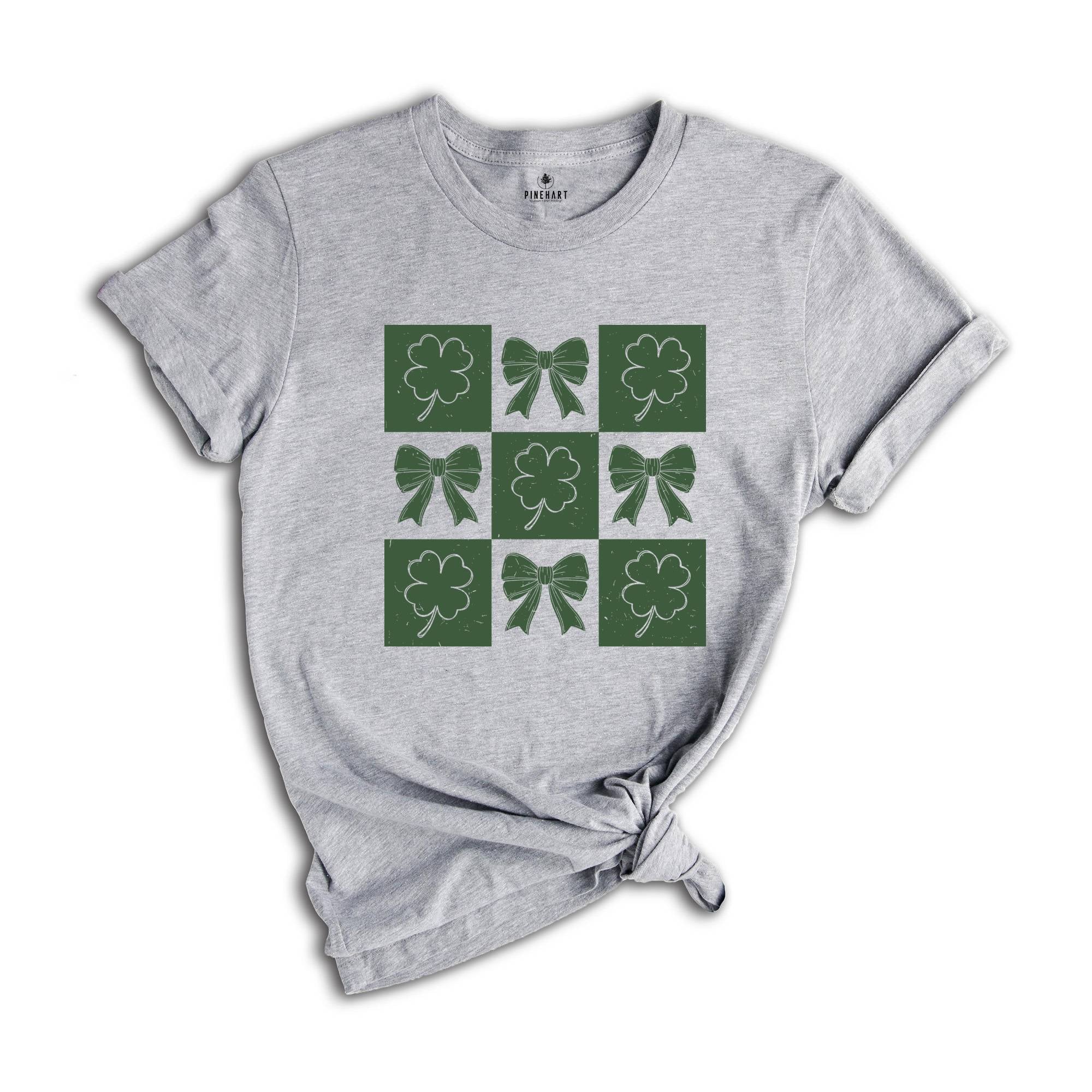 Retro Checkered St Patrick's Day Shirt, Coquette St Patty's Day Shirt, Lucky Shamrock Shirt, St Patricks Coquette Shirt, Lucky Charm Shirt