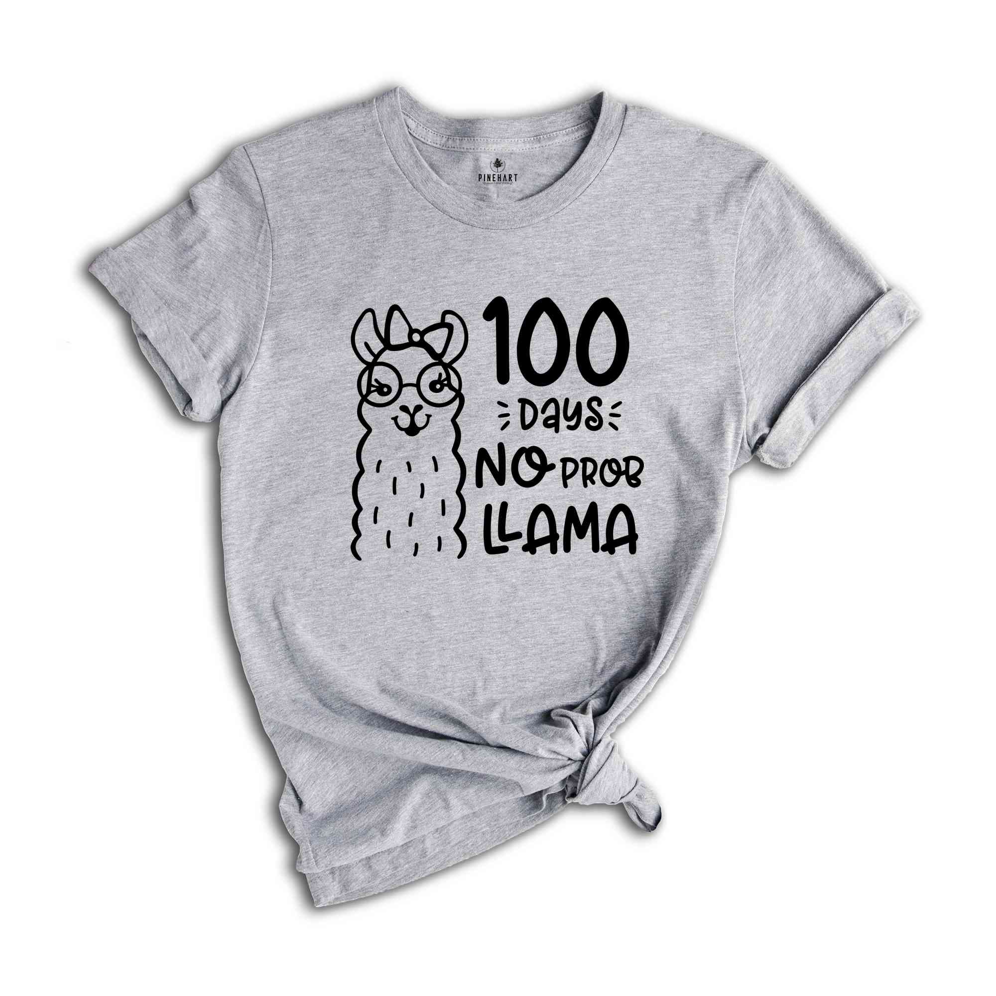 100 Days of School Shirt, 100 Days of No Prob Llama Shirt, Funny Back to School Shirt, Funny Quarantine 2024 Shirt, Funny Teacher Shirt