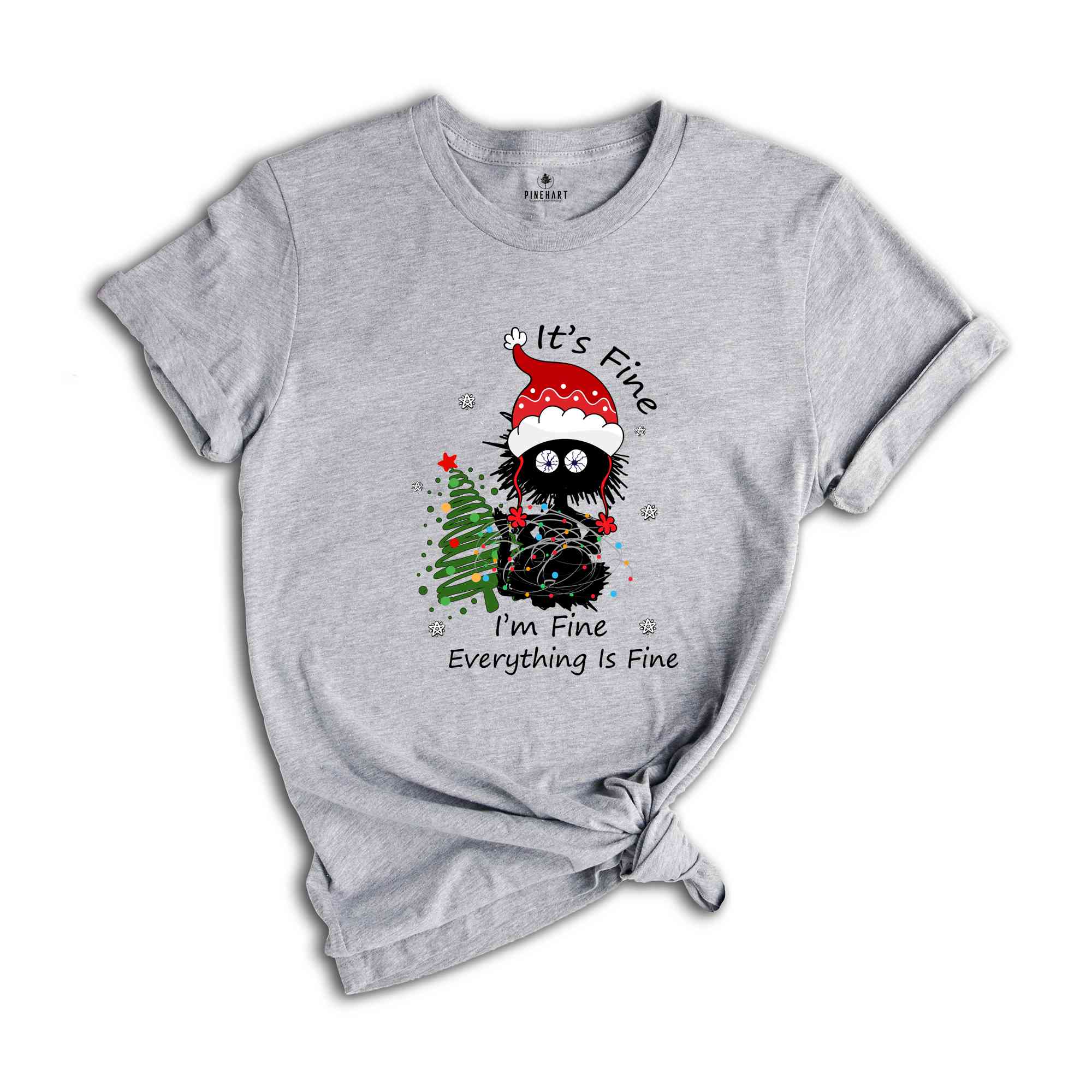 It's Fine I'm Fine Everything Is Fine Shirt, Black Cat Shirt, Christmas Cat Shirt, Christmas Tree Shirt, Funny Christmas