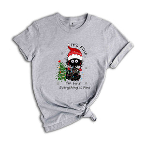 It's Fine I'm Fine Everything Is Fine Shirt, Black Cat Shirt, Christmas Cat Shirt, Christmas Tree Shirt, Funny Christmas