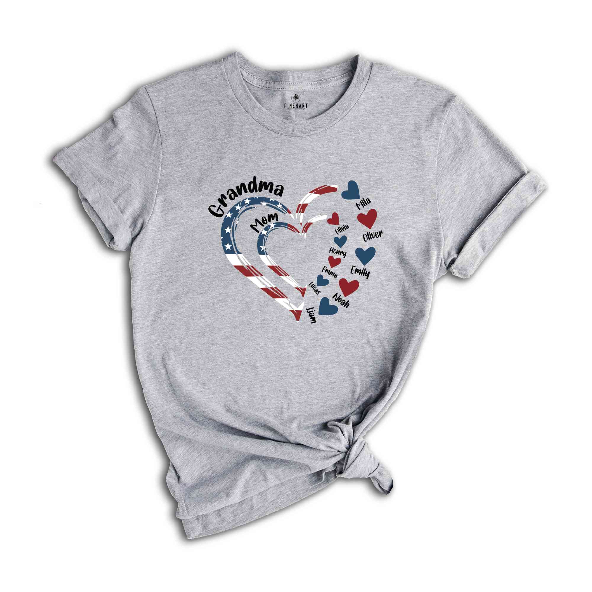 Custom Mom Grandma Heart T-Shirt, Custom 4th Of July Nana Shirt, Patriotic 4th of July Grandma Tee, 4th Of July Gifts