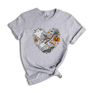 Halloween Doodles Hearth Shirt, Witch Hat T-Shirt, Halloween Moms Shirt, Spooky Season Shirt, Scary Pumpkin Shirt, Love halloween Tee