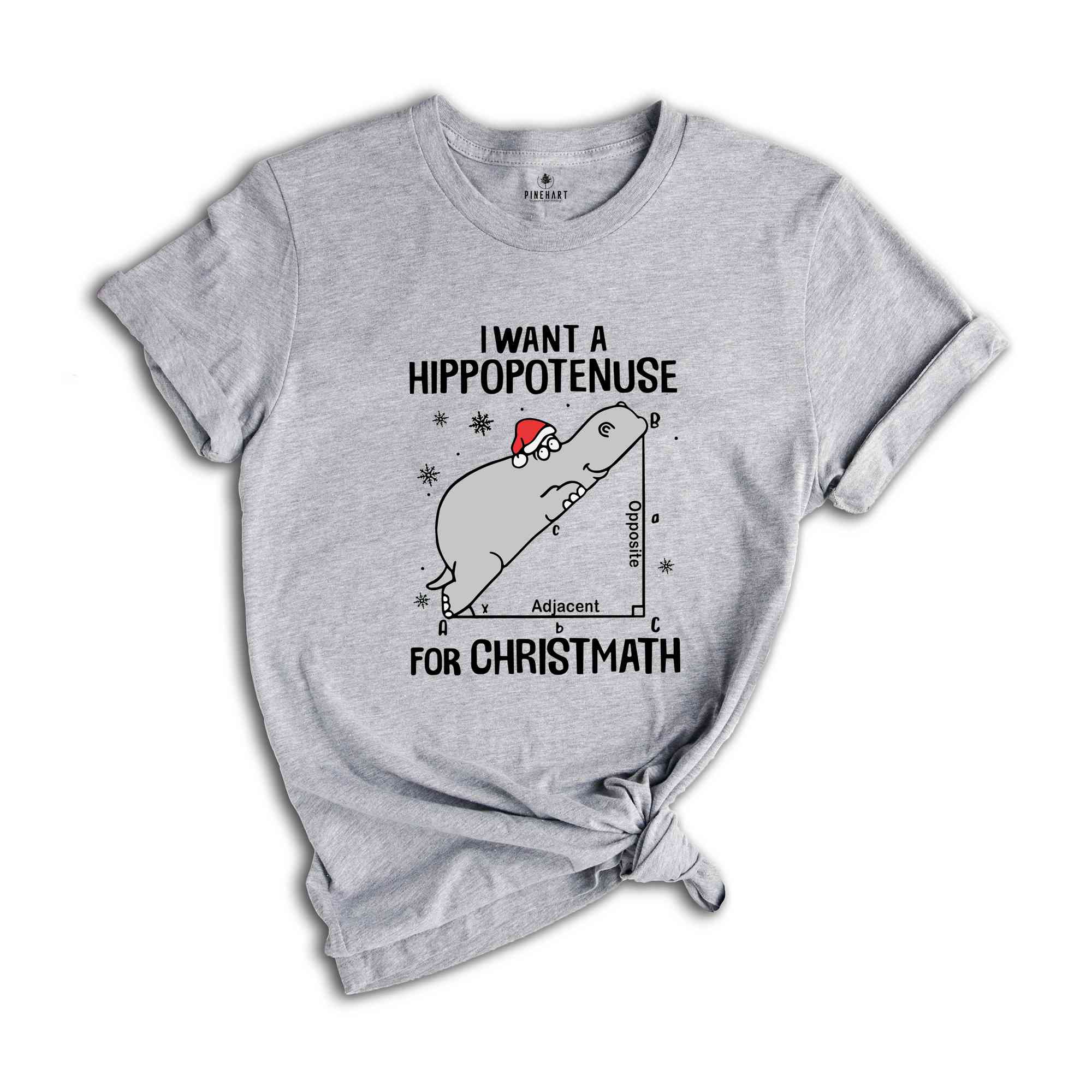 I Want a Hippopotenuse for Christmath Shirt, Hippo Santa Hat T-Shirt, Math Teacher Christmas Gift, Hippo Christmas Shirt