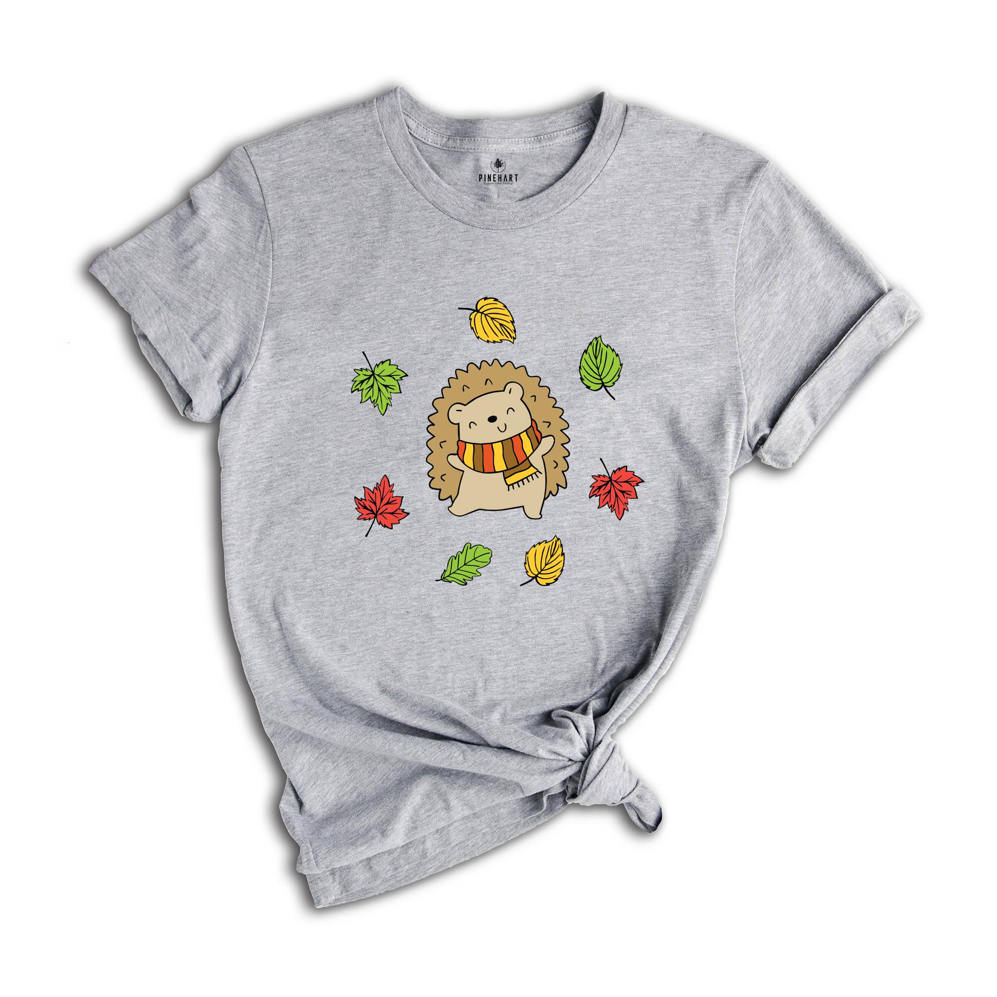 Cute Hedgehog Autumn T-Shirt, Hedgehog Fall Tee, Autumn Leaves Shirt, Fall Lover Apparel, Hedgehog Lover Gift, Autumn Gift