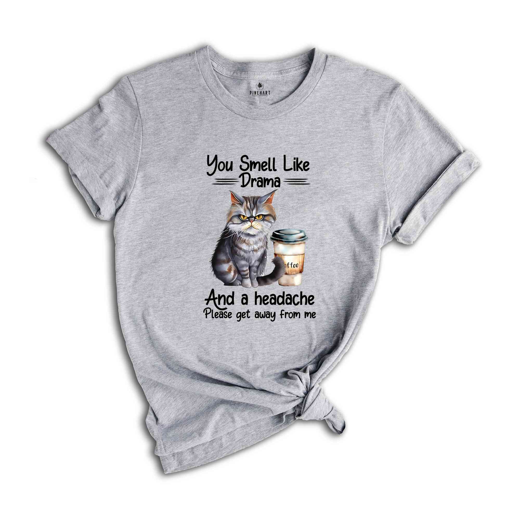 You Smell Like Drama And A Headache Please Get Away From Me Shirt, Funny Cat Shirt, Cat Joke Shirt, Angry Cat Shirt