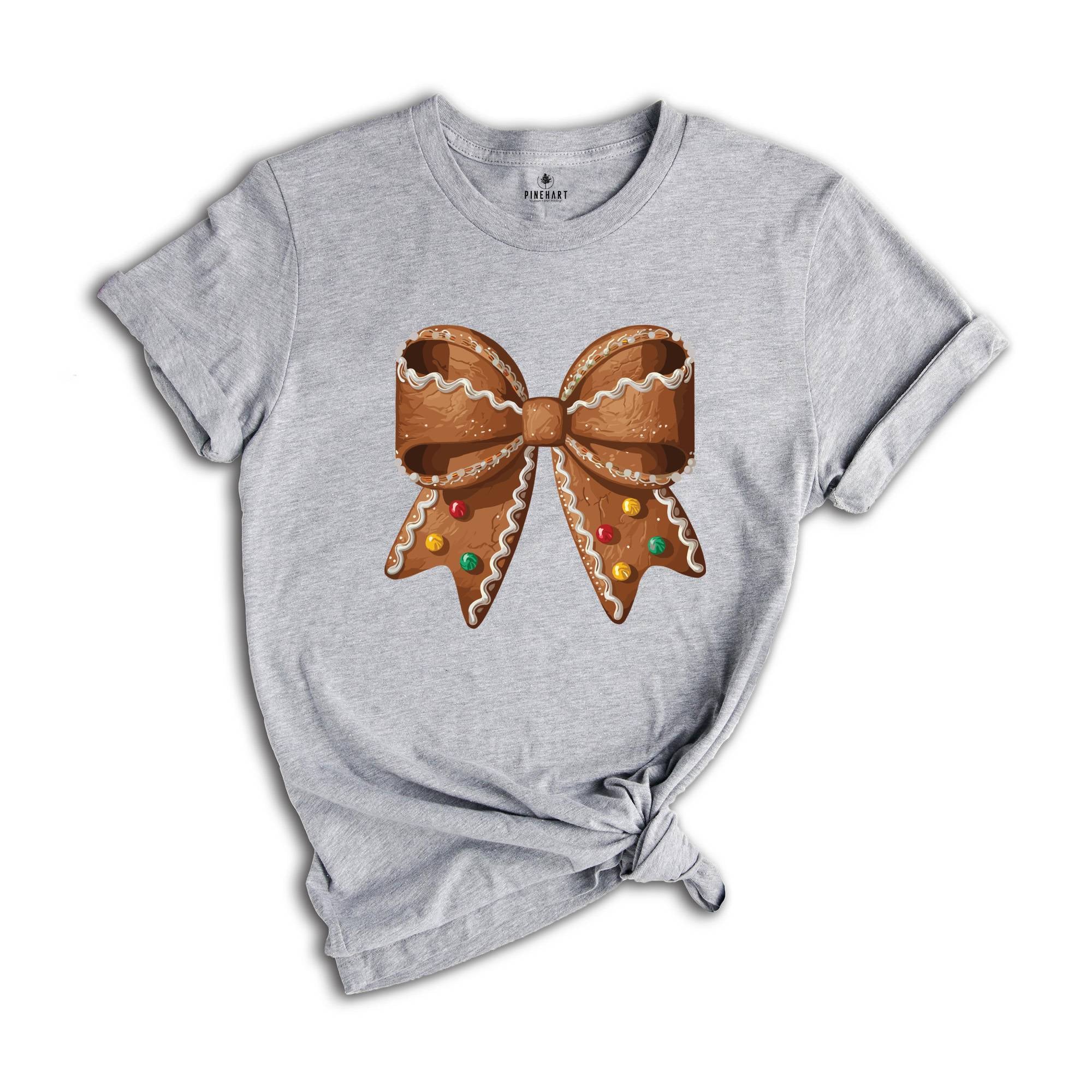 Christmas Gingerbread Shirt, Christmas Bow Shirt, Coquette Christmas Tee, Christmas Gift, Holiday Christmas Shirt