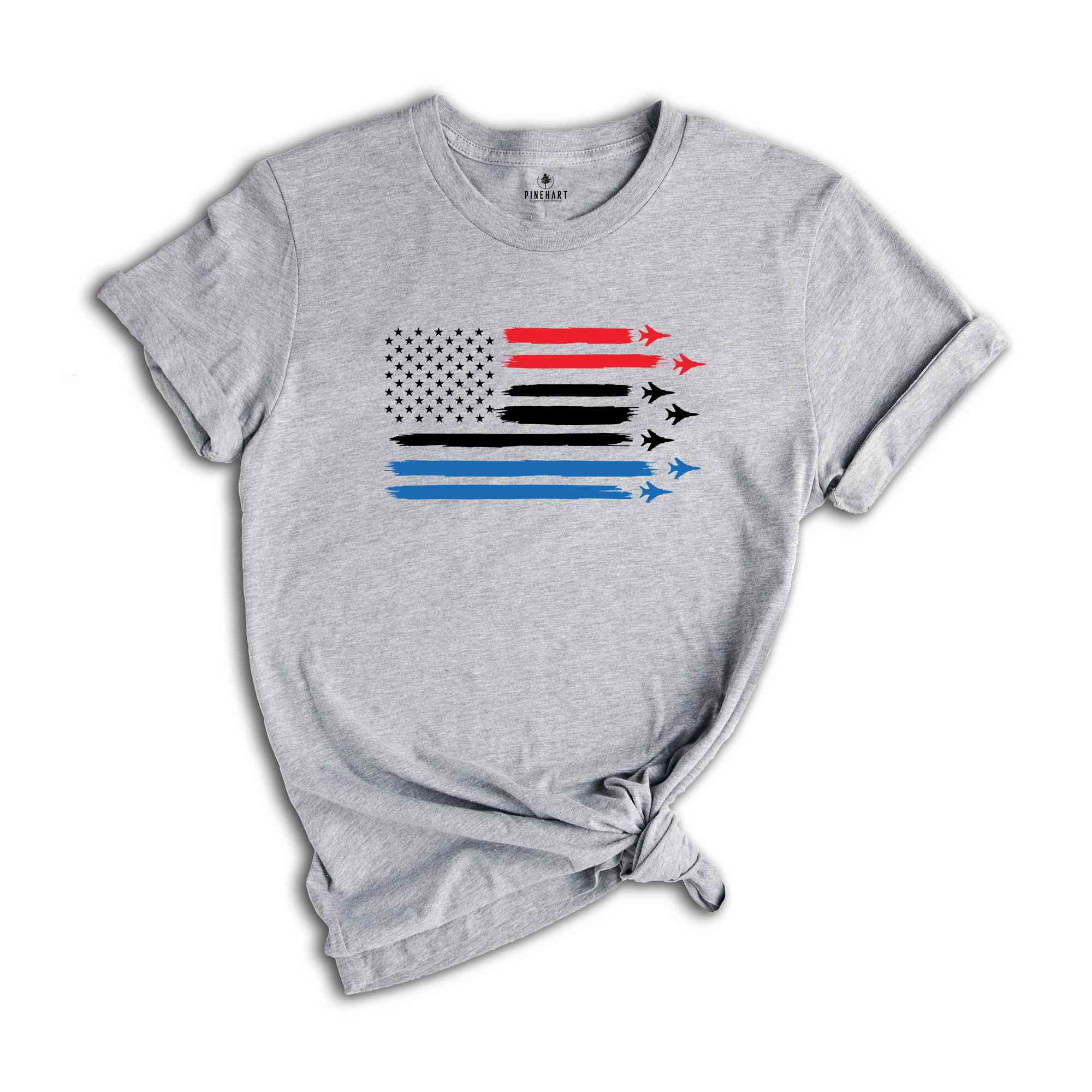 Red White Blue Air Force Flyover 4th July Printing T-shirt, 4th Of July Shirt, American Flag Tote Bag, Patriotic Family Gift