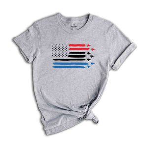 Red White Blue Air Force Flyover 4th July Printing T-shirt, 4th Of July Shirt, American Flag Tote Bag, Patriotic Family Gift