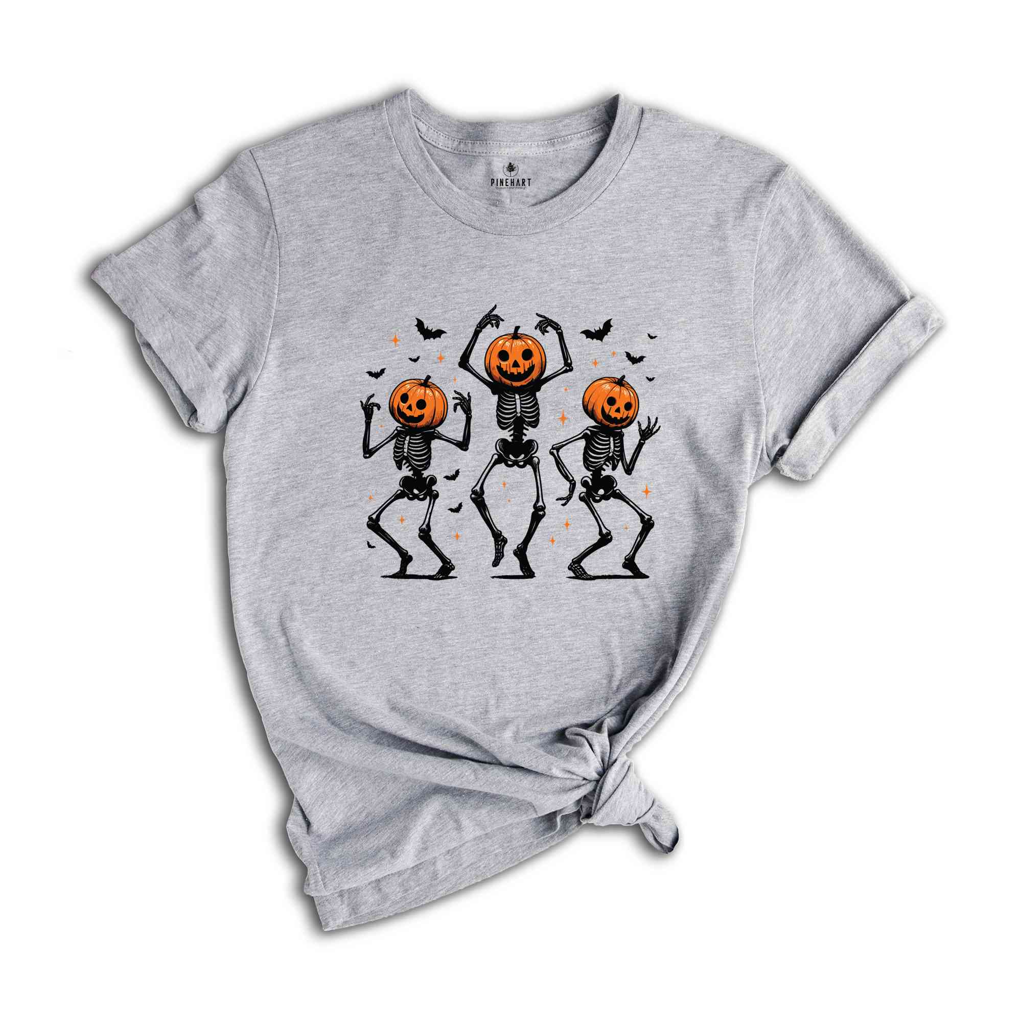 Dancing Skeleton Pumpkin Shirt, Retro Halloween Women's Shirt, Funny Fall Halloween Party Shirt, Spooky Season Skeleton Tee