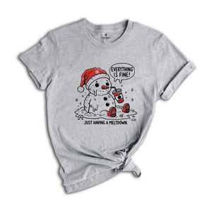 Funny Snowman I'm Having a Meltdown Christmas T-Shirt, Winter Holiday Gift, Christmas Humor Shirt, Humorous Xmas Tee