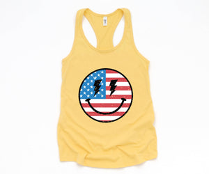 USA Smiley Face Tank Top, Usa Shirt, July 4th Tank, Women's 4th Of July Tank Top, Patriotic Tank Top, America Gifts