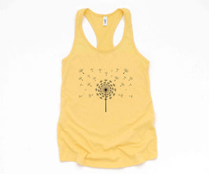 37500-Dandelion Tank Top, Flower Tank Top, Floral Tank Top, Summer Tank Top, Nature Tank Top, Yoga Dandelion Tank Top, Scattered Dandelion Top