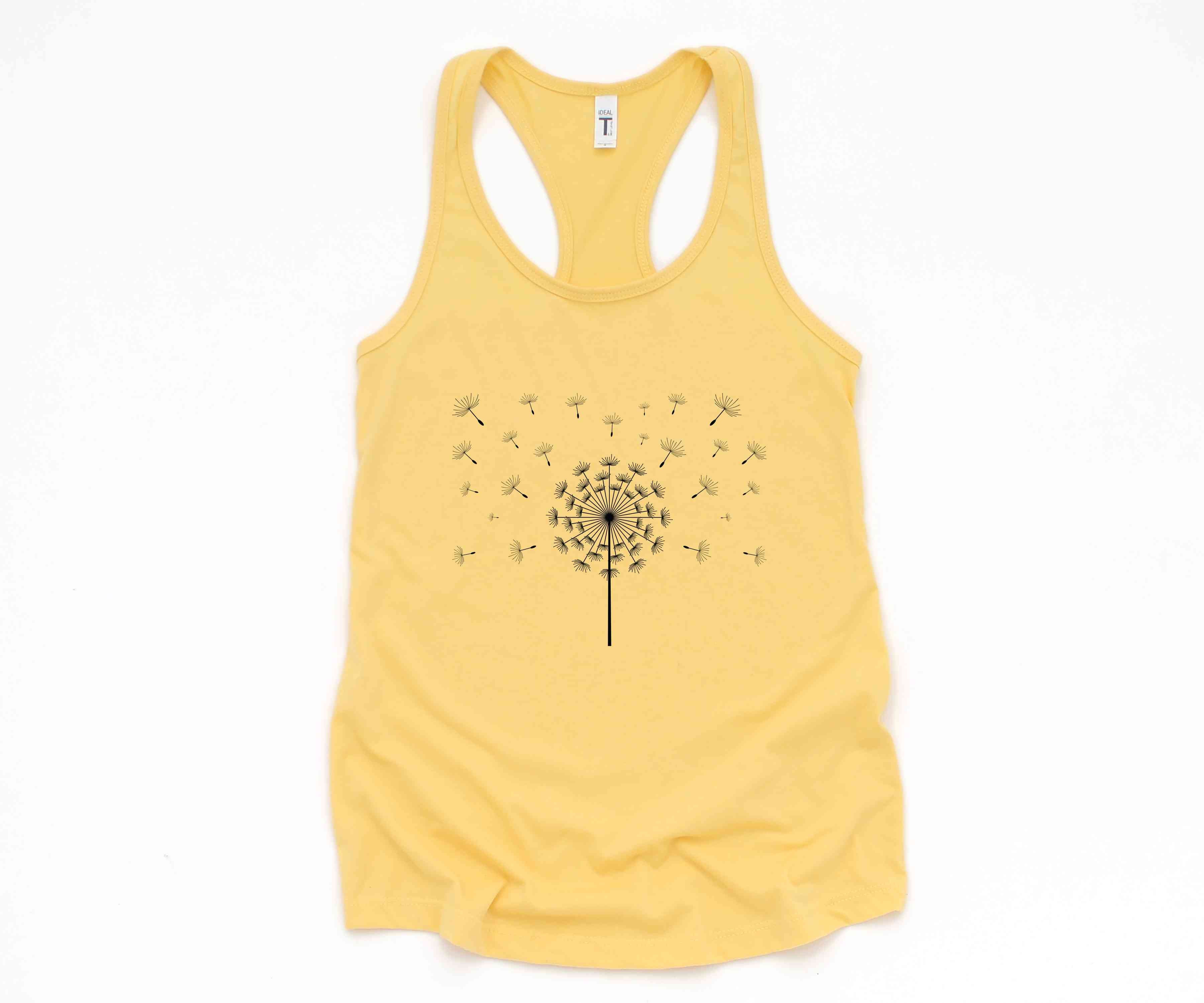 37500-Dandelion Tank Top, Flower Tank Top, Floral Tank Top, Summer Tank Top, Nature Tank Top, Yoga Dandelion Tank Top, Scattered Dandelion Top