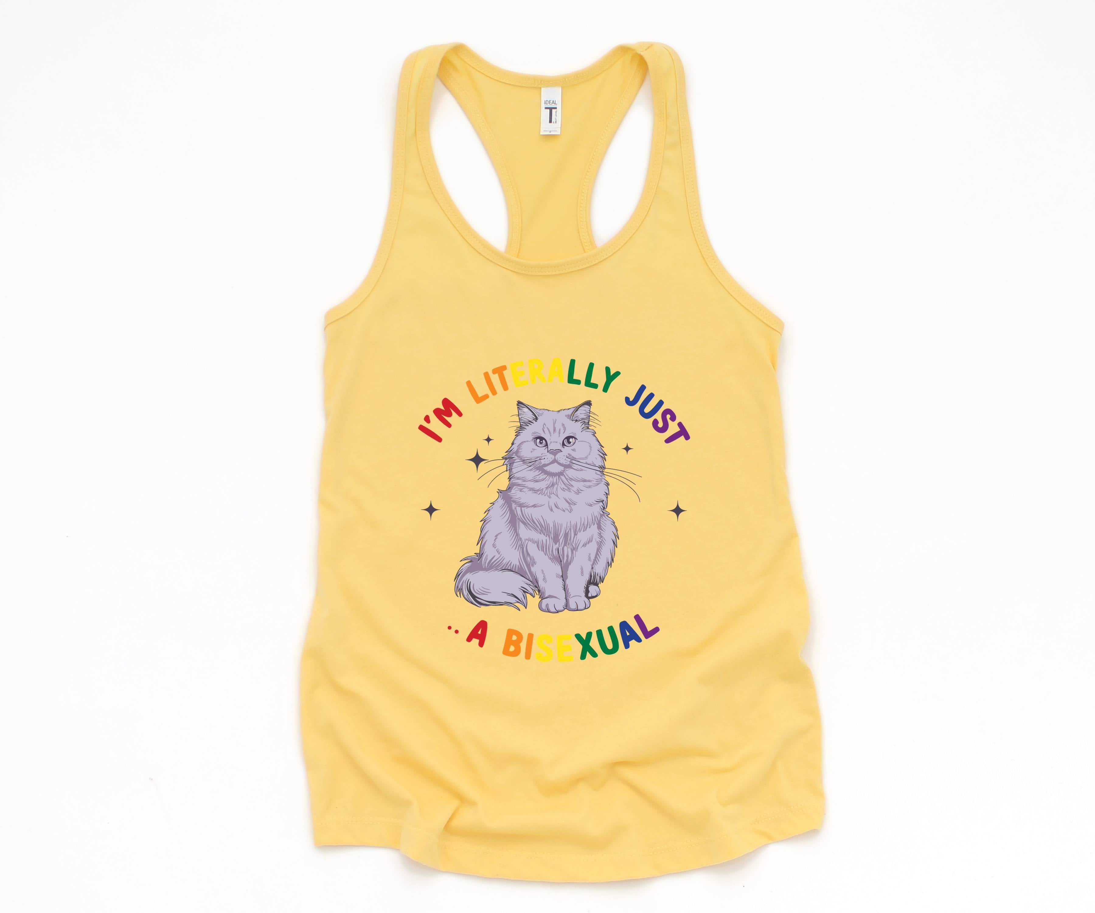 Funny I'm literally just a bisexual Queer Tank, Bi pride Tank, Bisexual Tank, Funny Cat Tank, Pride Tank, Queer Tank, Cat Owner Gift