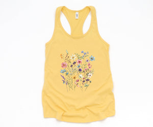 Vintage Flowers Tank Top, Boho Shirt, Botanical Floral Tank, Wildflowers T-Shirt, Floral Gym Tank Top