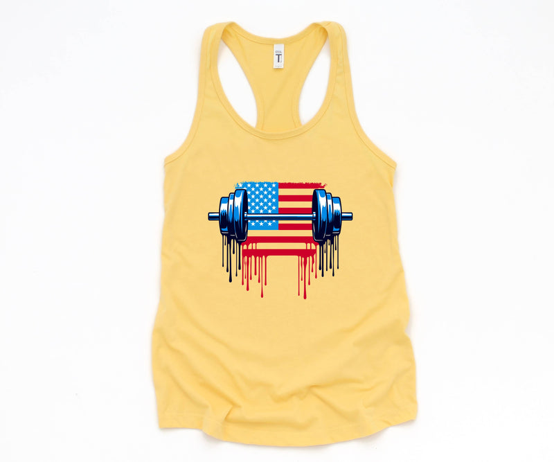 USA FLAG Barbell Tank Top, Red White And Blue Tank Top , 4th Of July Tank Top, Weight Lifting Shirt, USA Flag Tank