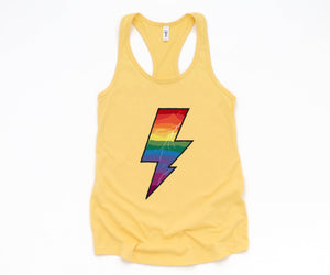 Lightning Bolt Tank Top, Gay Pride Shirt, Lesbian, Girl Power, Rainbow Shirt, LGBTQIA+ Tank, Pride Month Tank