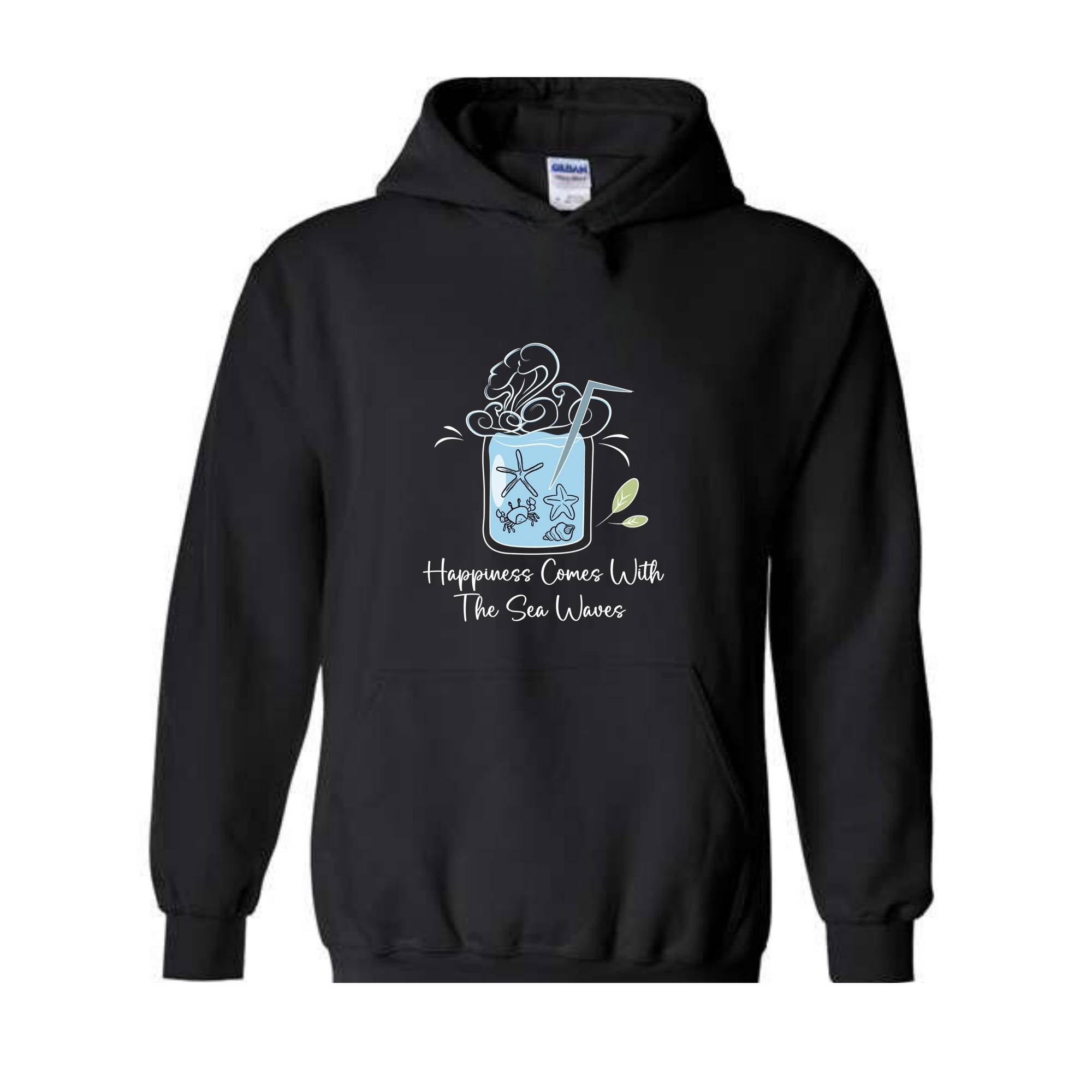 Happiness Comes With the Sea Waves Sweater, Happy Day Sweater, Summer Day Sweater, Waves Sea Sweatshirt, Juice Sea With Straw