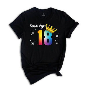 Personalized Names 18 Birthday Shirt, Crown 18th Birthday Shirt, Rainbow Birthday Shirt, Birthday Party Shirt, Toddler Birthday Shirt