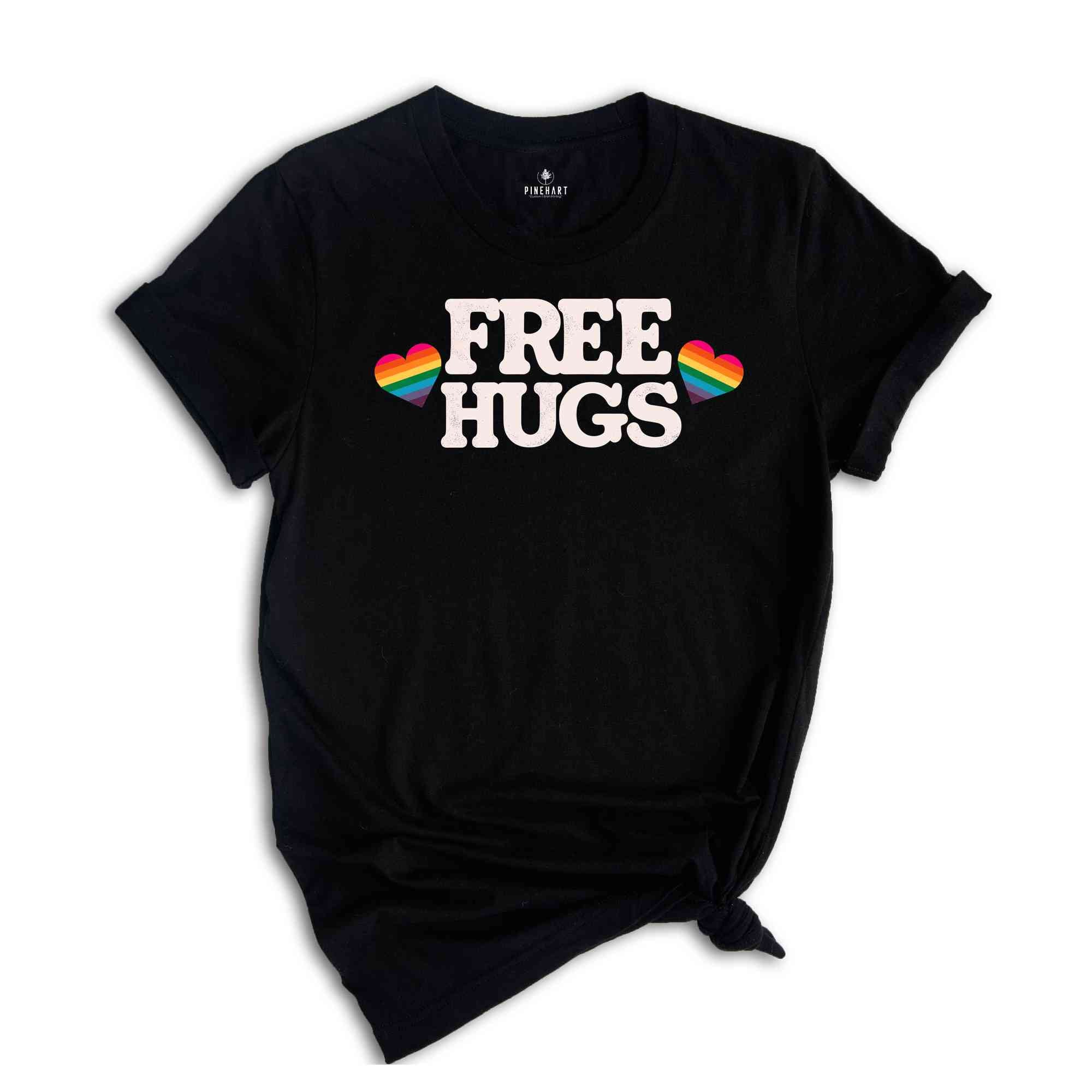 Free Hugs Rainbow Heart Shirt, Pride Month Shirt, Rainbow Heart Shirt, Hug T-shirt, LGBT Hug Tshirt, Rainbow Flag Heart Tee