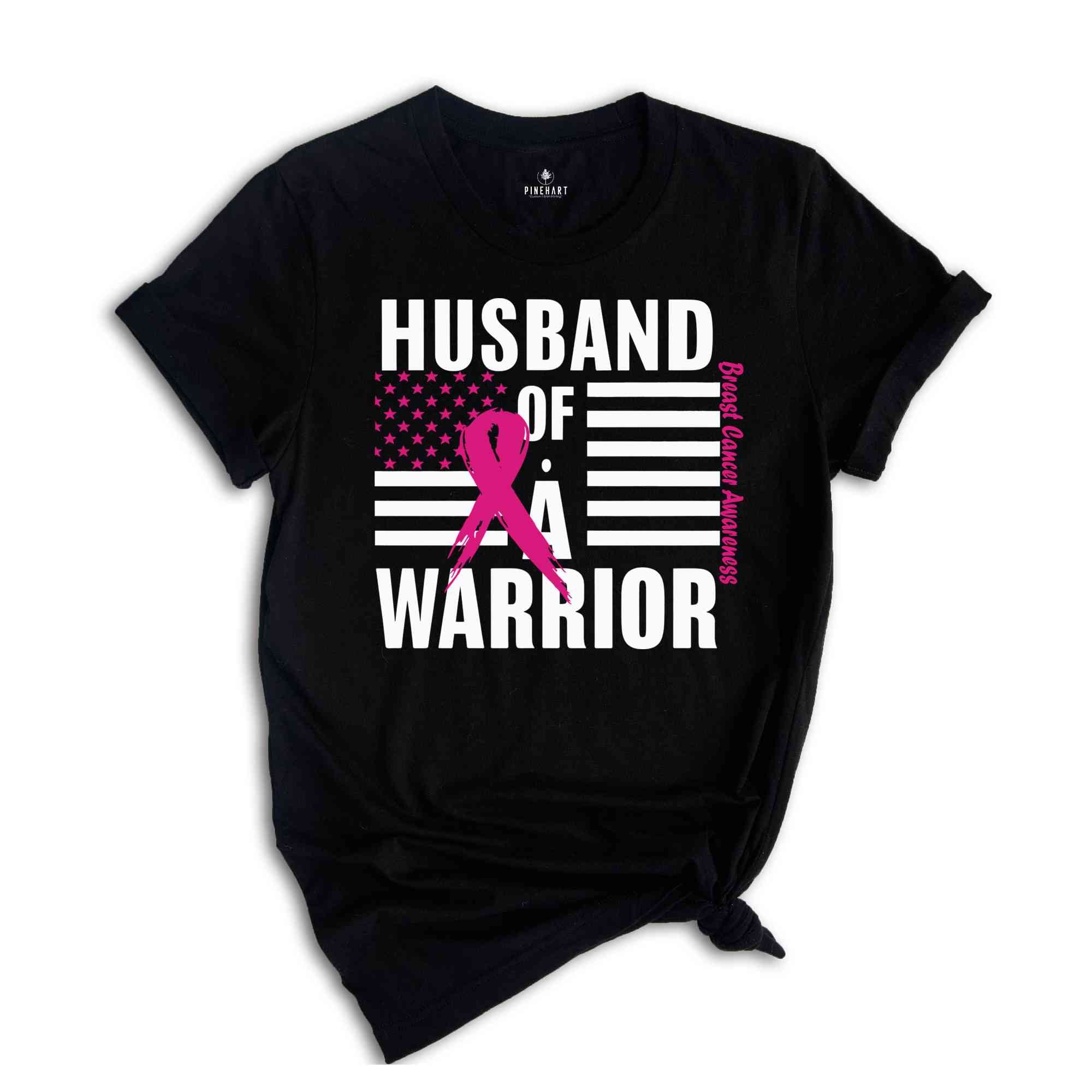 Breast Cancer Awareness Vneck TShirt, USA Flag Graphic Tees, Cancer Support Gift, Fighter Clothing, Gift for Her, Husband Of A Warrior Shirt