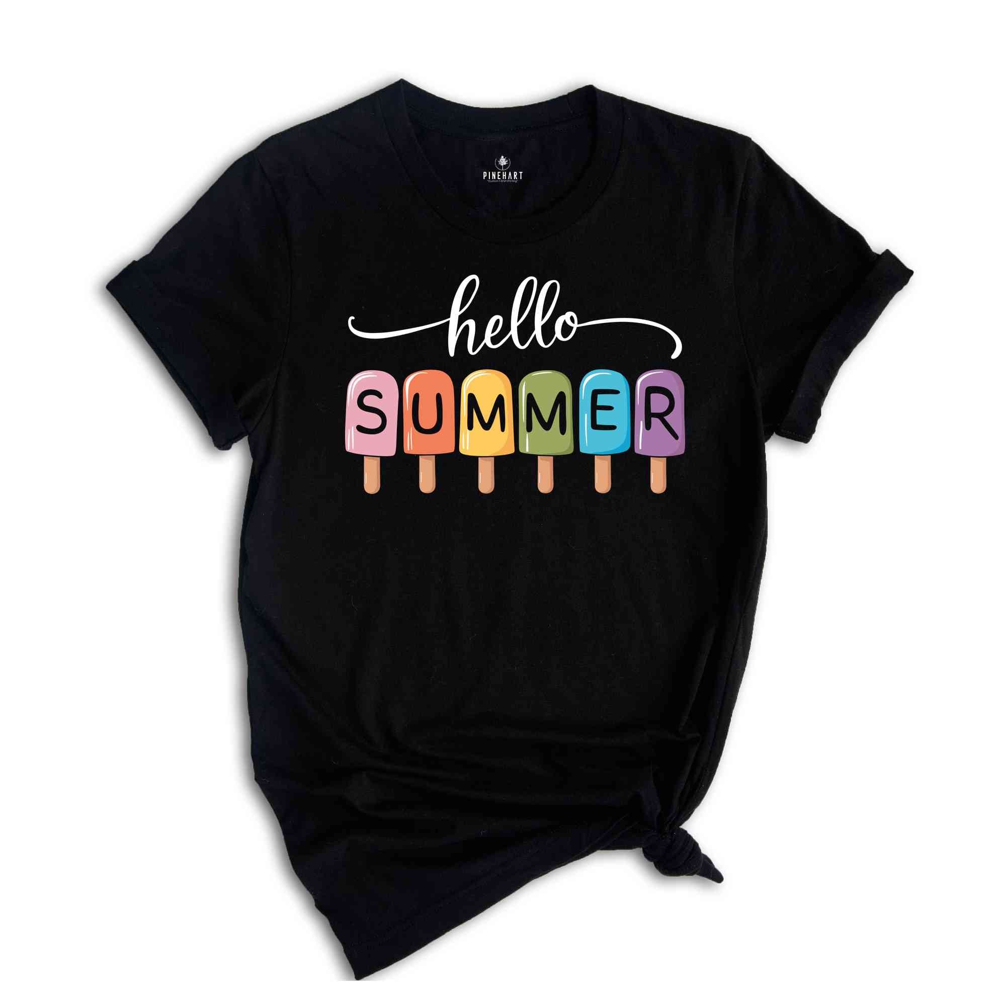 Hello Summer T-Shirt, Popsicle Summer Shirt, Colorful Holiday T-Shirt, Family Vacation Apparel, Summer Vibes Shirt