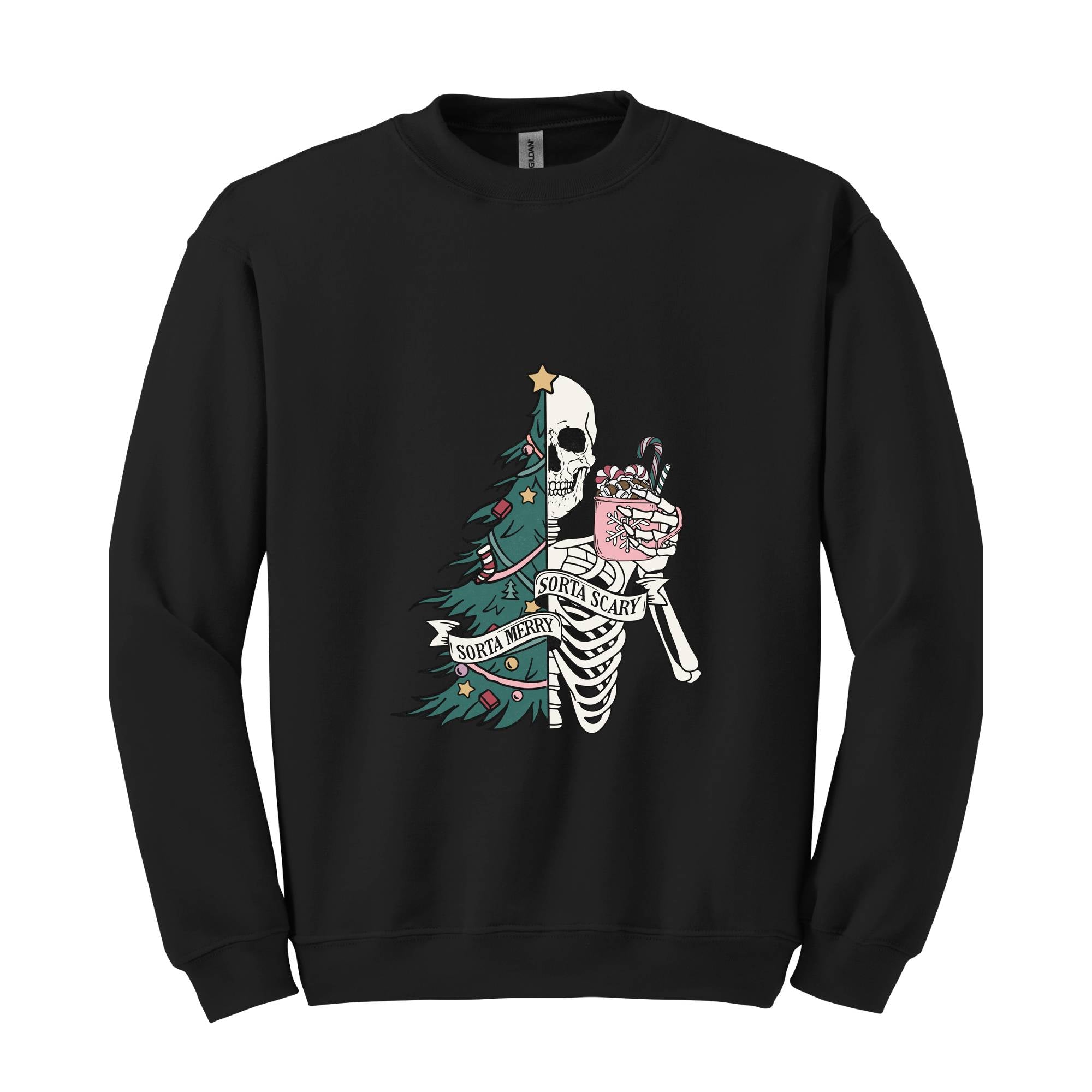 Sorta Merry Sorta Scary Sweatshirt, Christmas Skeleton Sweatshirt, Christmas Sweatshirt, Christmas Gifts, Christmas Tree Sweater