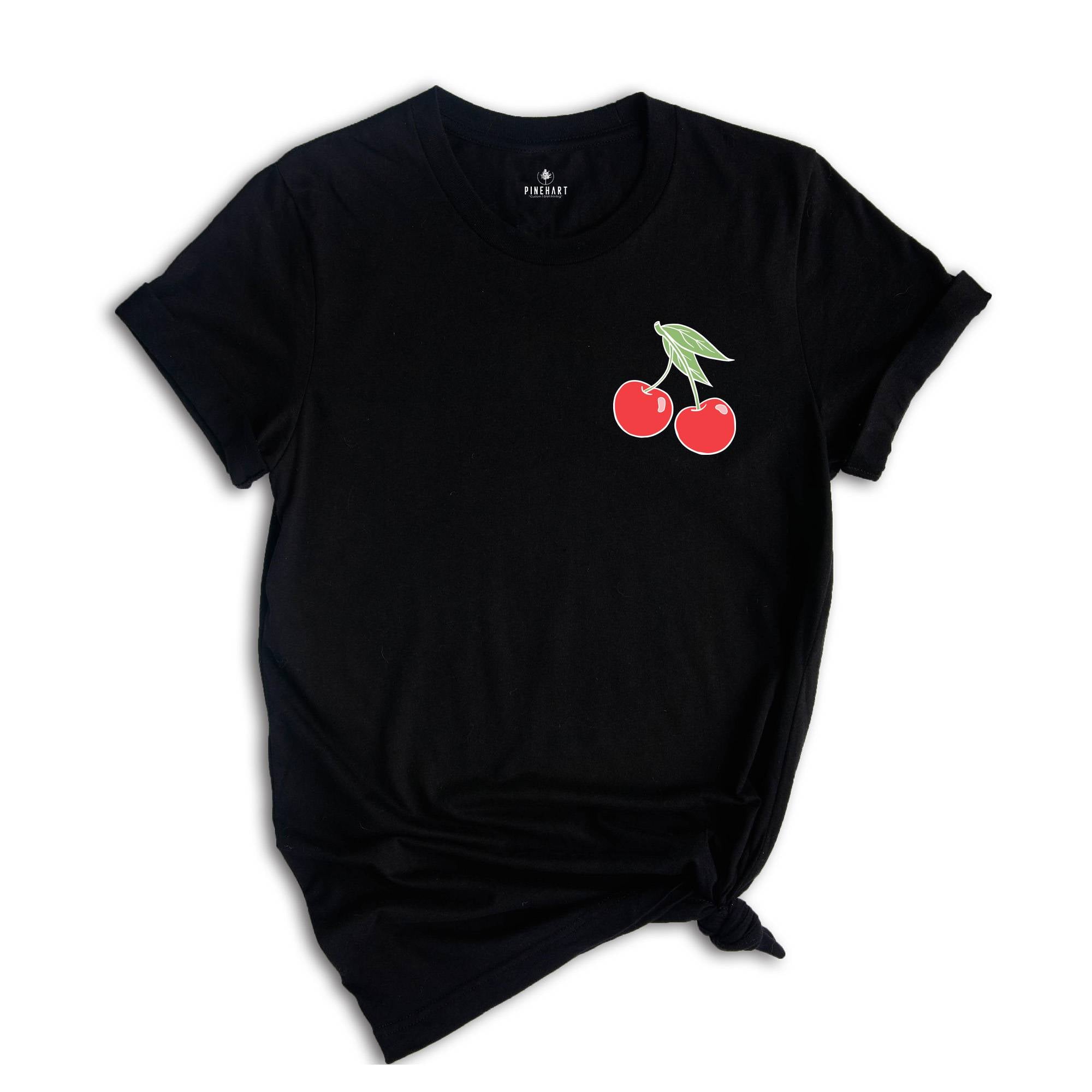 Pocketsize Cute Cherry Drawing Shirt, Cherries on the Pocket T-Shirt, Cute Cherry Drawing Tee, Cherry Shirt, Ripe Cherry Tee, Fruit Shirt