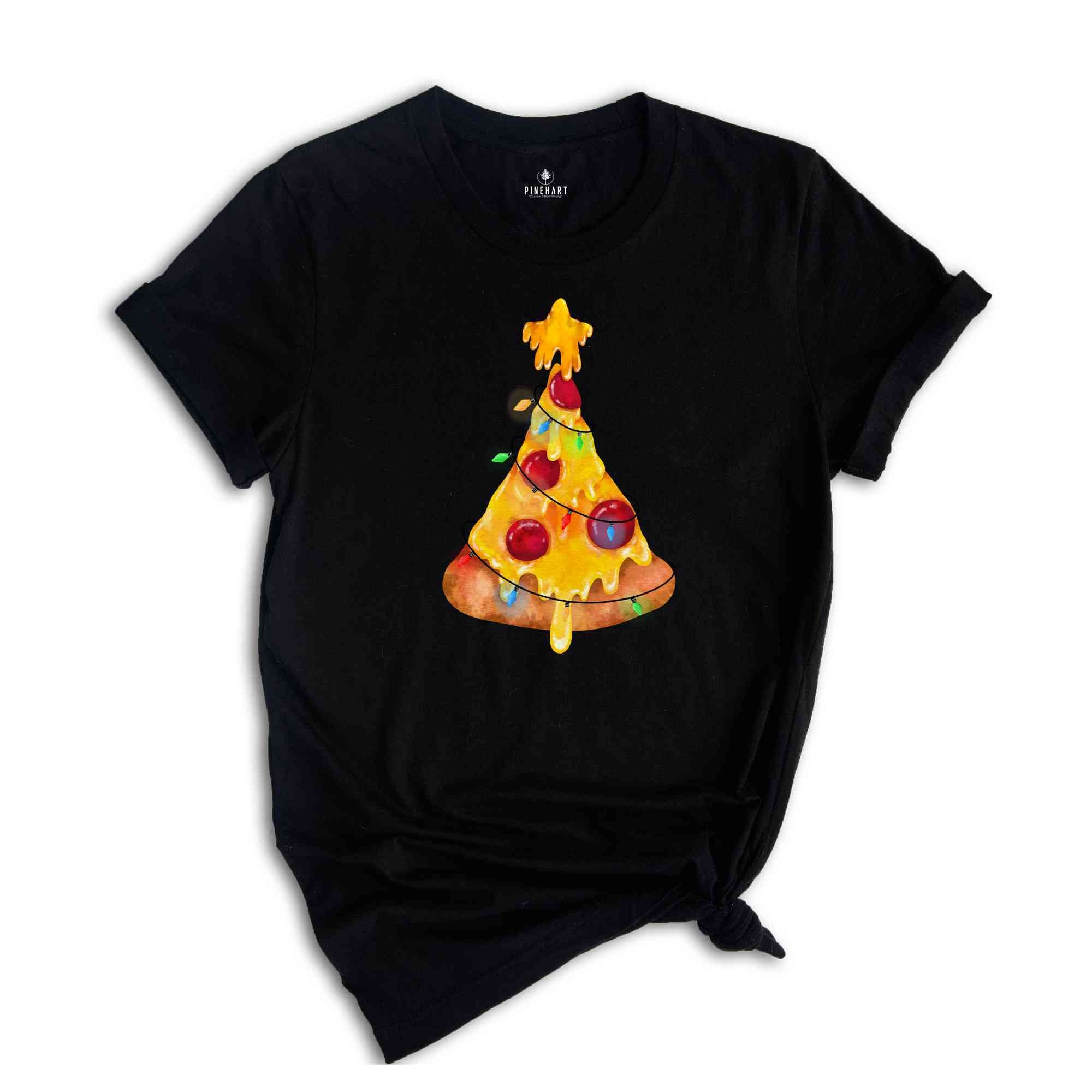 Cheesy Pizza Christmas Tree T-Shirt, Holiday Pizza Tree Shirt, Christmas Vibes Tee, Holiday Pizza Slice Shirt, Pizza Lover Gift