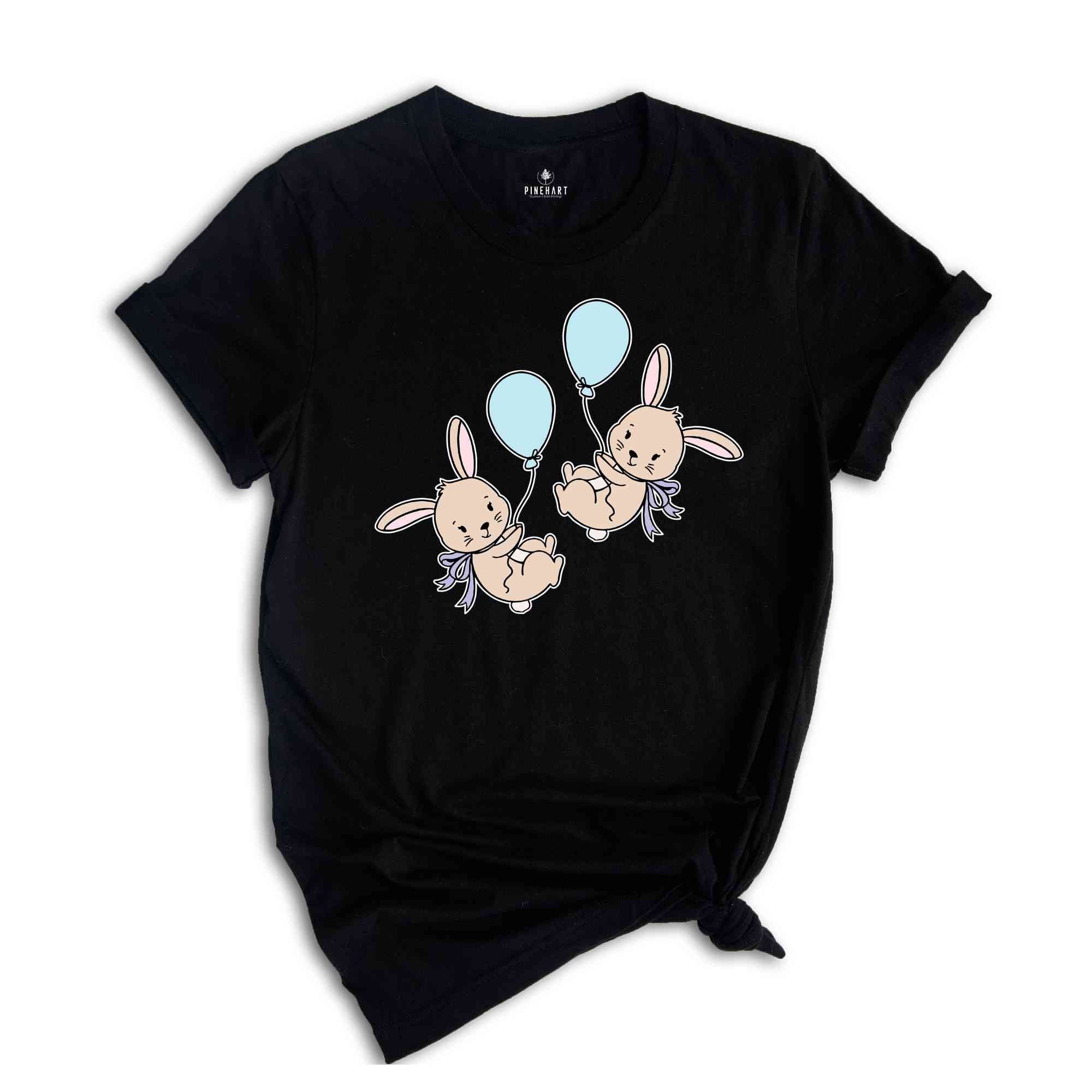 Bunny Balloons Shirt, Cute Rabbit T-shirt, Easter Bunny Gift, Kids Easter Tee, Happy Easter Day Gift