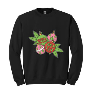 Merry Weedmas Get Lit Sweatshirt, Merry Weedmas Sweatshirt, Christmas Gift, Smoke Weed Sweatshirt, Christmas Sweatshirt