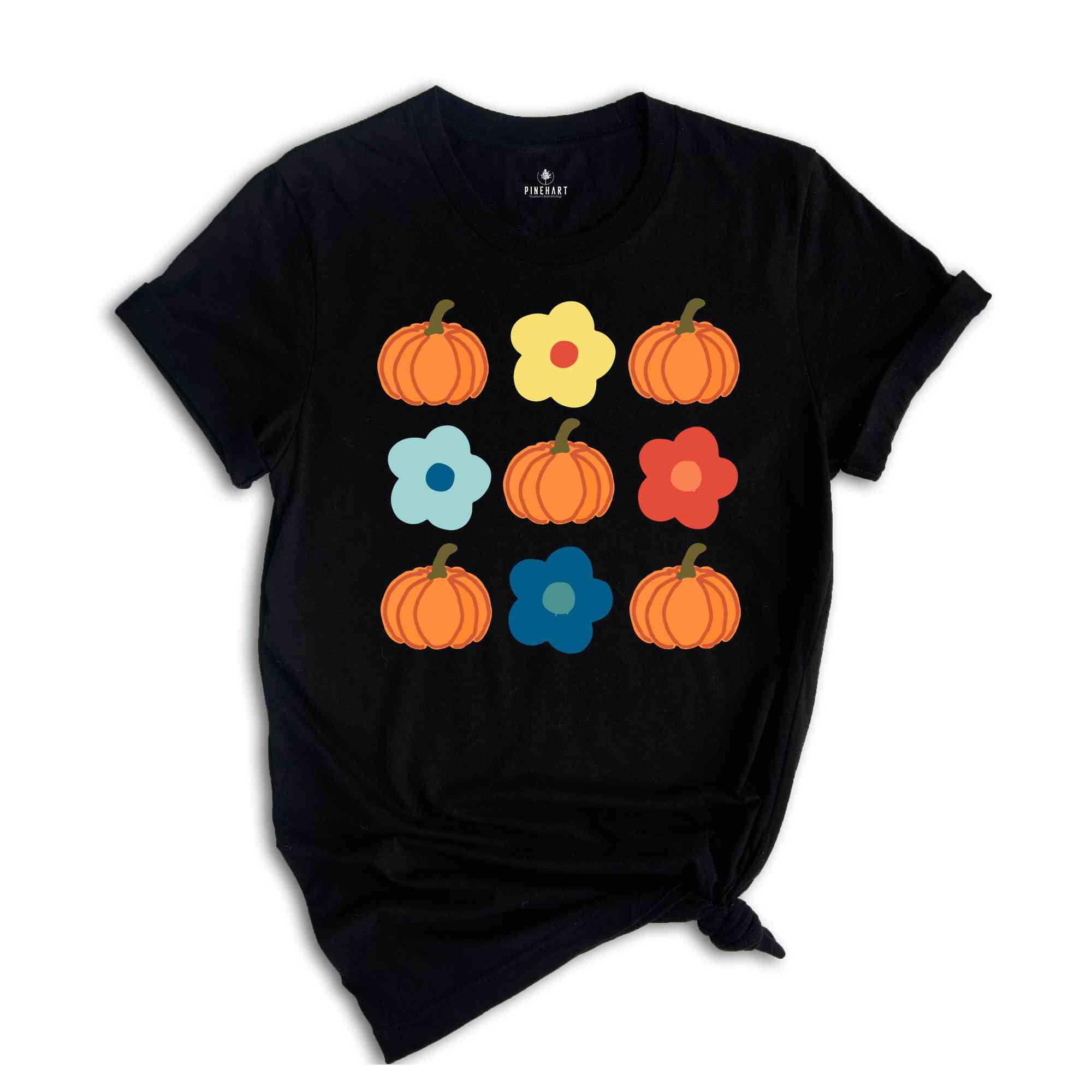 Vintage Floral And Pumpkin Shirt, Retro Halloween Shirt, Custom Shirt, Floral Pumpkin T-Shirt, Cute Fall Shirt