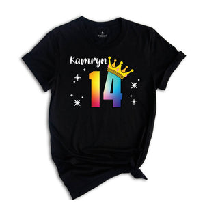 Personalized Names 14 Birthday Shirt, Crown 14th Birthday Shirt, Rainbow Birthday Shirt, Birthday Party Shirt, Toddler Birthday Shirt