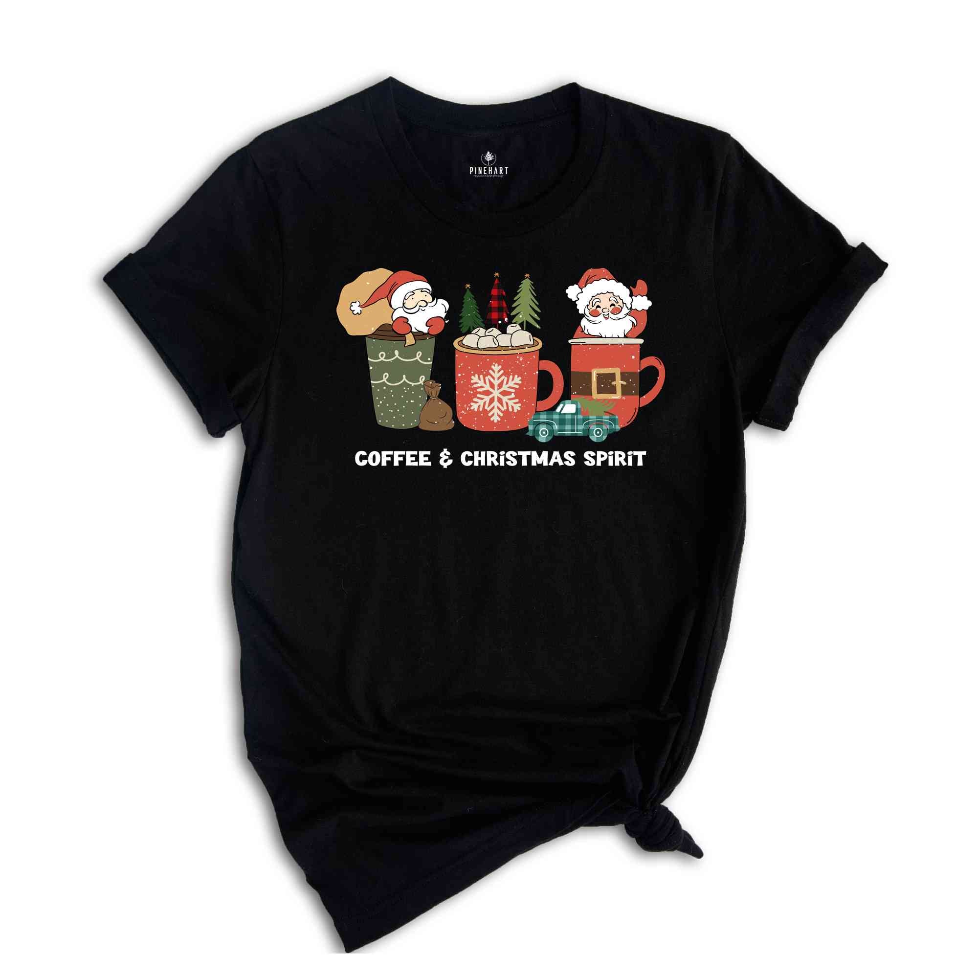 Coffee & Christmas Spirit Shirt, Santa Shirt, Christmas Tree Shirt, Christmas Pajamas, New Year Shirt, Christmas Gift, Holiday Shirt