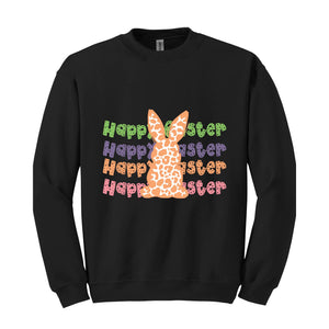 Happy Easter Leopard Print Bunny Sweatshirt, Easter Bunny Hoodie, Cute Bunny Cheetah Print Sweater, Easter Hoodie