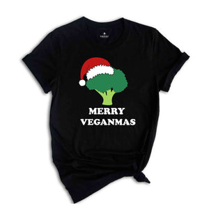 Merry Veganmas T-Shirt, Xmas Vegan Costume, Christmas Party Tee, Broccoli With Christmas Lights and Santa Hat Shirt, Christmas Gift