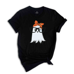 Funny Cute Ghost with Glasses Halloween T-Shirt, Spooky Ghost Tee, Funny Halloween Shirt, Cute Halloween Party Shirt