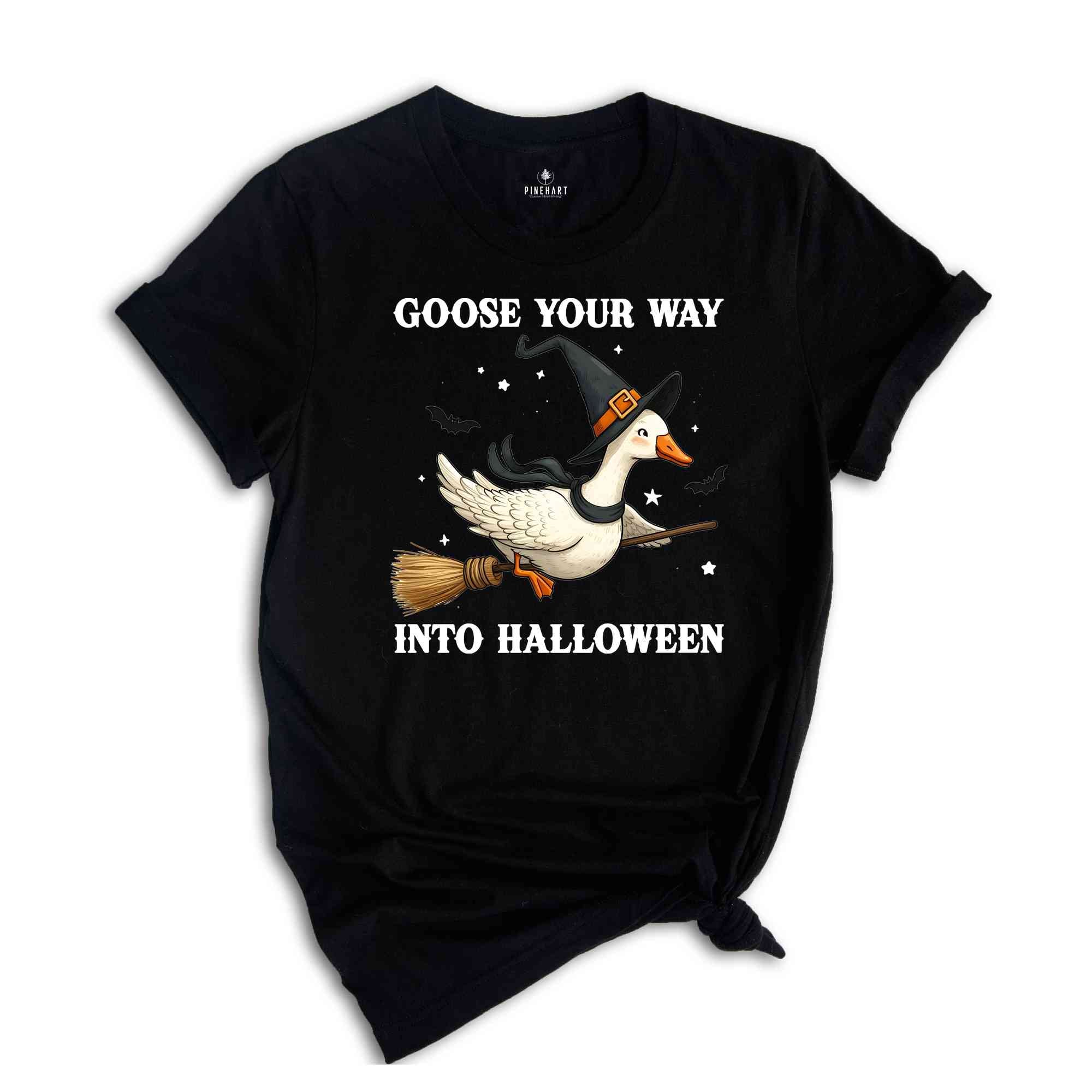 Goose Your Way Into Halloween Shirt, Halloween Goose T-Shirt, Halloween Duck Shirt, Flying Duck Pumpkin Tee, Trick or Treat Shirt