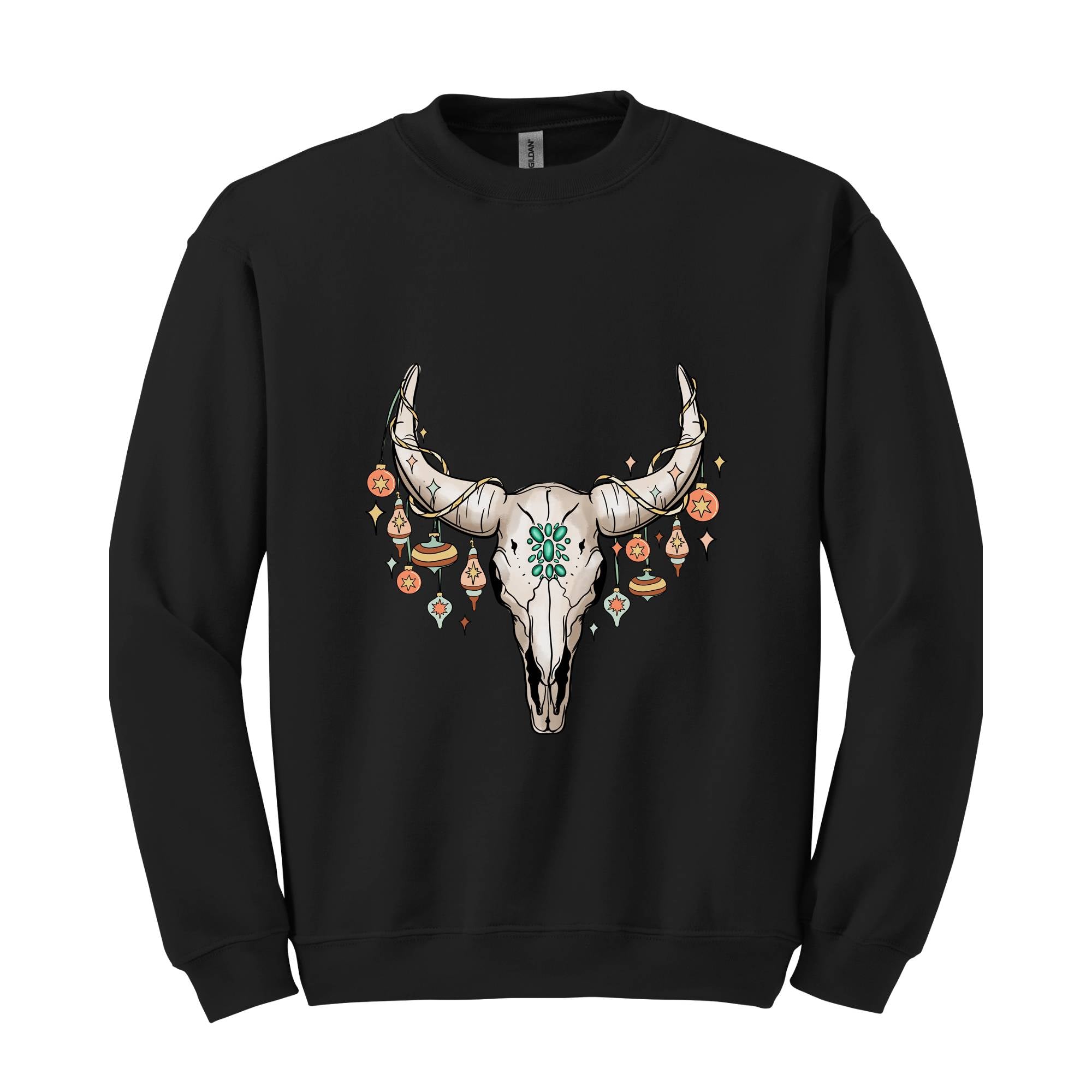 Western Christmas Sweatshirt, Bull Skull , Cowboy Christmas Sweater, Cowgirl Sweatshirt, Christmas Gifts