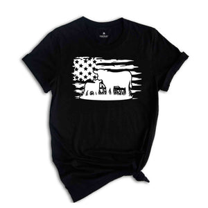 Farm Shirt, Farm Animals Shirt, American Flag Shirt, Cow Shirt, Country Shirt, Farmer Gifts, Gift for Him, USA Shirt