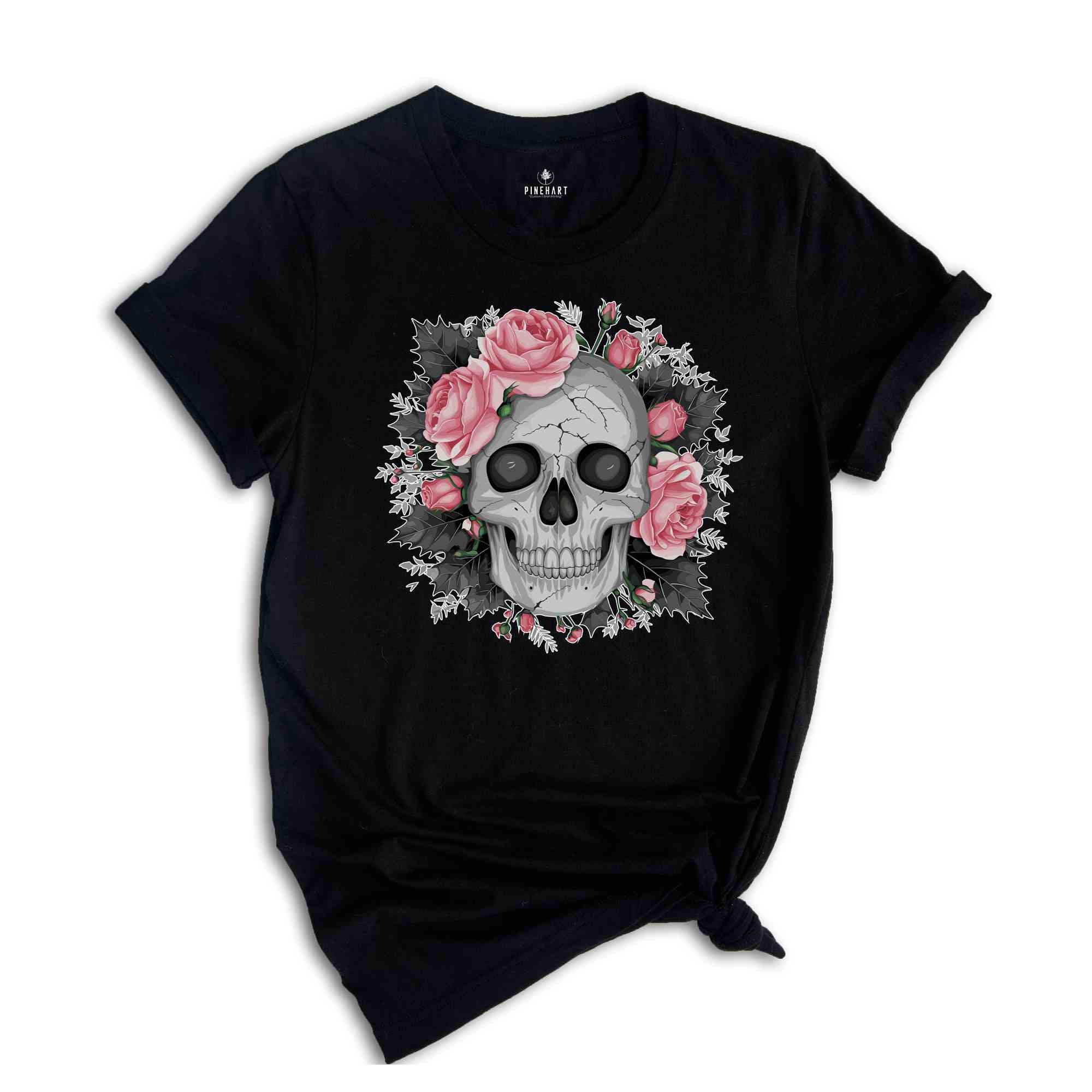 Skeleton shirt, Flowers shirt, Vintage Mom Shirt, Halloween shirt, Halloween Funny Shirt, Spooky Shirt, Pink Roses Shirt, Ghost Shirt