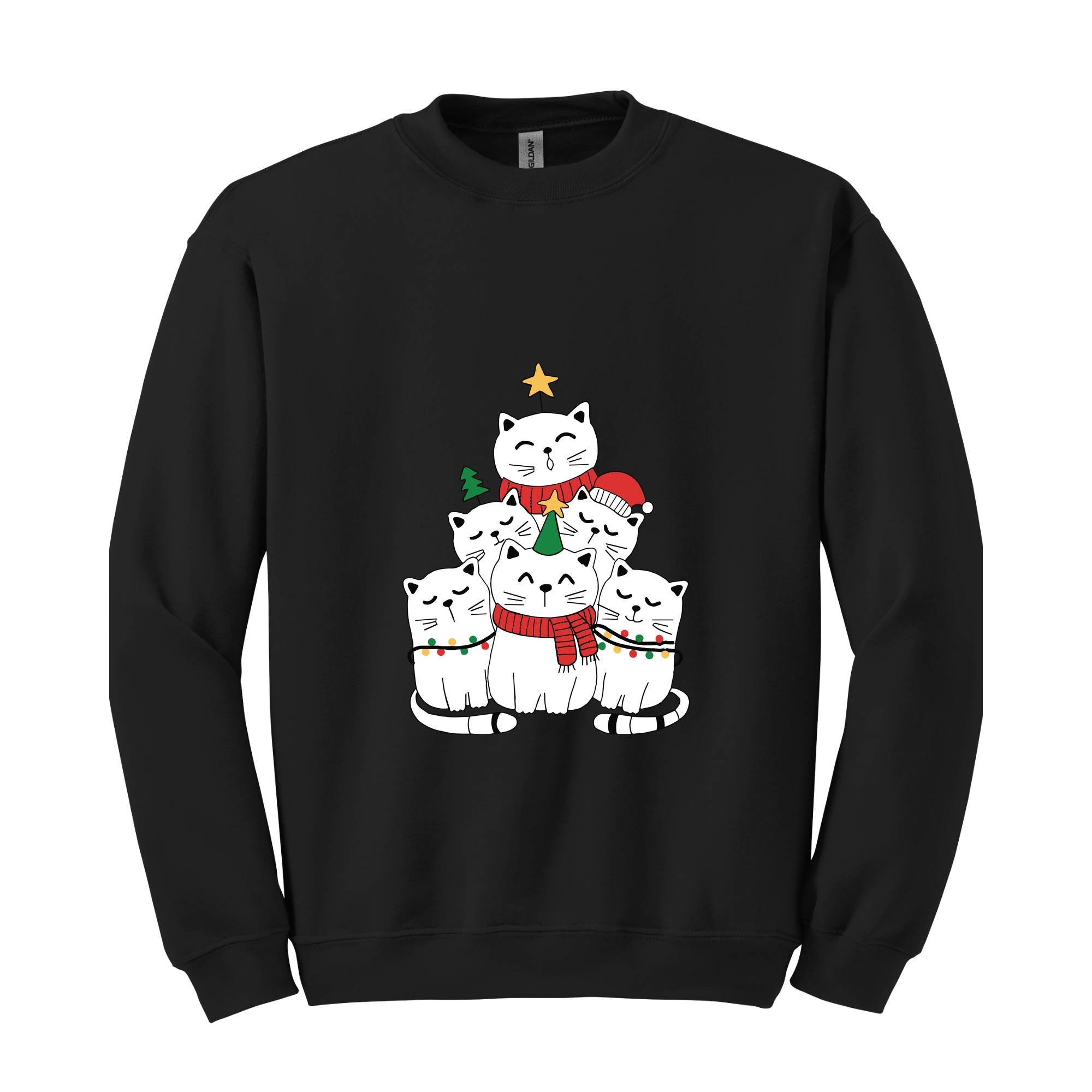 Christmas Cat Tree Sweatshirt, Christmas Cats Hoodie, Meowy Christmas Sweatshirt, Cat Lover Gifts, Holiday Sweater