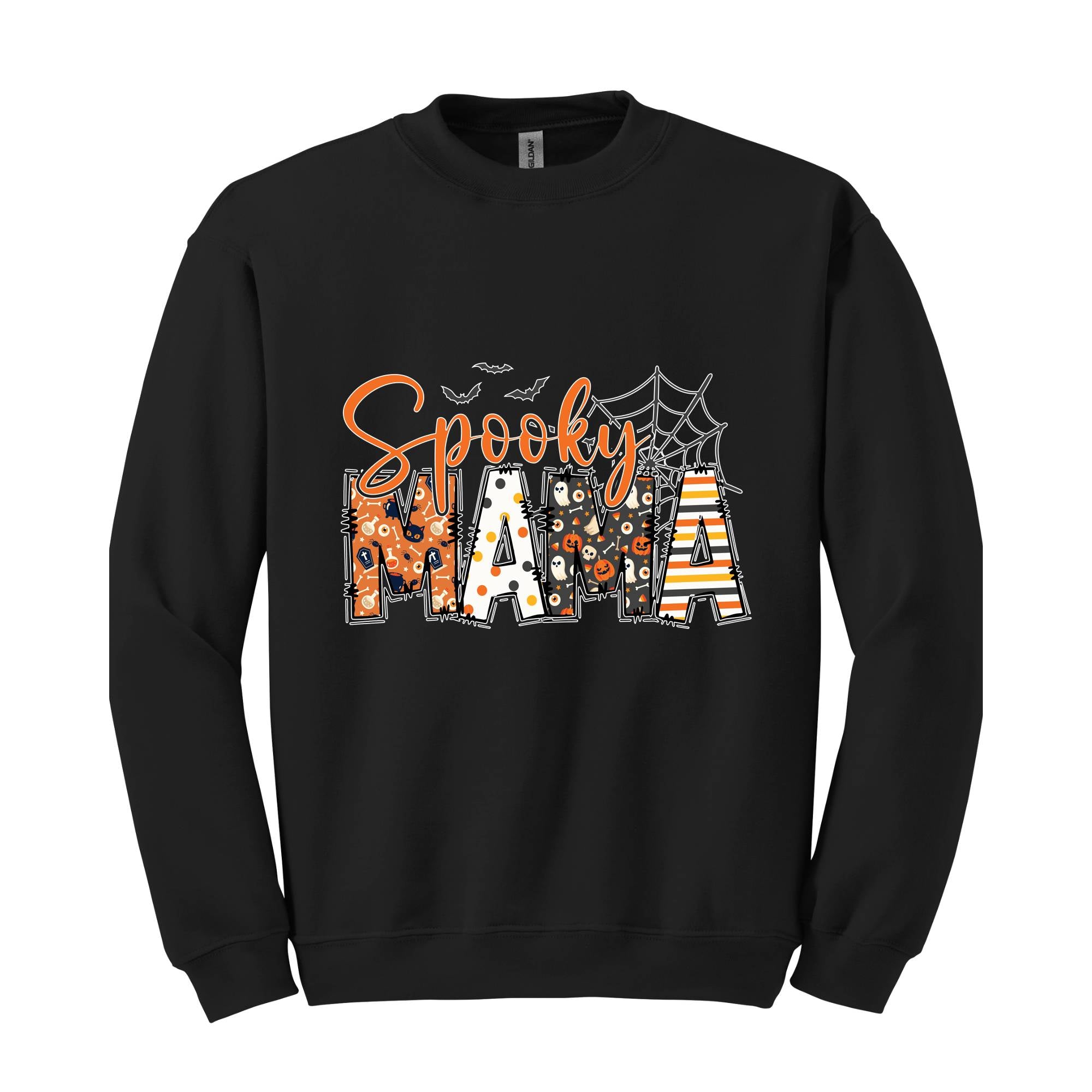 Custom Halloween Spooky Mama Sweatshirt with Kids Name on Sleeve Sweatshirt, Mama Halloween Gift, Mama Halloween