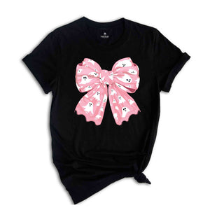 Coquette Pink Bow Ghost Shirt, Pink Coquette Halloween Shirt, Pink Spooky Vibes Shirt, Halloween Shirt, Cute Ghost Shirt, Coquette Shirt