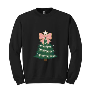 Christmas Tree Bow Shirt, Christmas Sweatshirt for Women, Christmas Tree Tshirt, Christmas Coquette Christmas Shirt