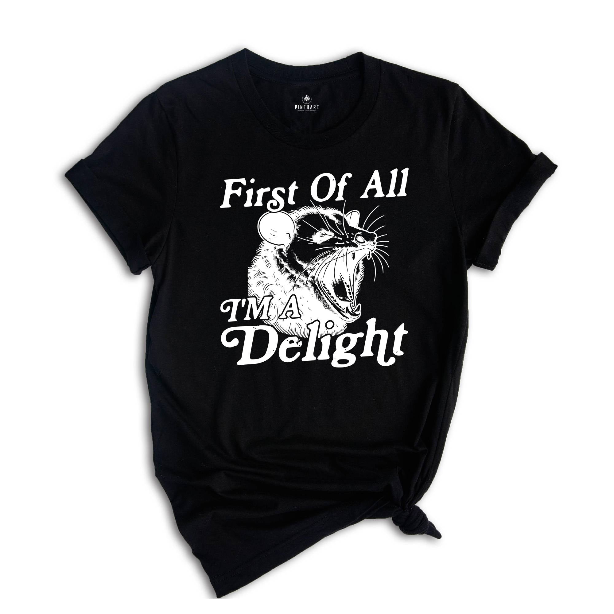 First Of All I'm A Delight Shirt, Sarcastic Shirt, Opossum Shirt, Angry Opossum Shirt, Self Love Shirt, Opossum Lover Shirt, Self Love Shirt