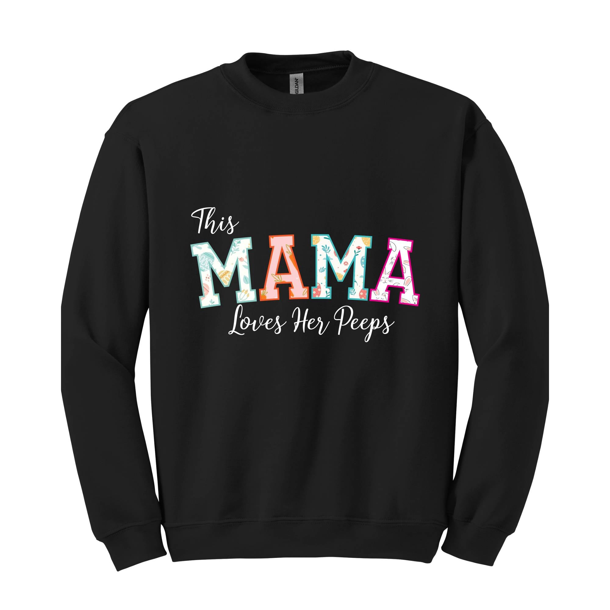 This Mama Loves Her Peeps Custom Easter Sweatshirt, Personalized Easter Peeps Writing on Sleeve Hoodie