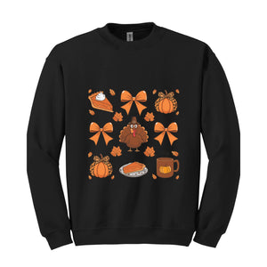 Thanksgiving Coquette Bow Shirt, Turkey Coquette Sweater, Cute Autumn Shirt, Fall Graphic Sweat, Thanksgiving Tee, Pumpkin Coquette Shirt